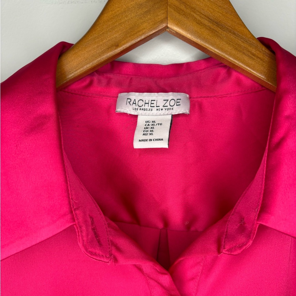 Rachel Zoe Fuchsia Satin Button-Down Silk Shirt - Picture 2 of 5
